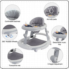 UBRAVOO Foldable Baby Walker with O-shaped legs & multi-function Rollover prevention, 6-18 Months, Adjustable Height, Music Toy