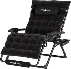 Outdoor Folding Recliner with Pillows Cup Holder Foot, Oversized Zero Gravity Chair 33In XXL Patio Reclining Chair with Cushion.