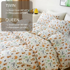 Twin Duvet Cover Kids 100% Cotton Butterfly White for Cute Bedding Set 3Pcs Ultra Soft Breathable Patterned Cartoon Comforter
