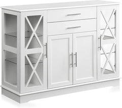 Sideboard Buffet, 47 Inch Storage Console Table Coffee Bar Kitchen Cupboard Pantry Glass Display Cabinet for Lving Entryway