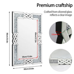 LUVODI Large Crush Diamond Full Body Wall Mirror Artistic Silver Bathroom Vanity Mirror