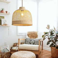 Rattan Pendant Lights, Hand-Woven Large Wicker Chandelier Boho Pendant Light Bamboo Basket Hanging Light for Bedroom Dining Roo