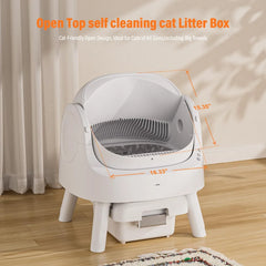 Open-Top Self Cleaning Cat Litter Box, Automatic Cat Litter Box for Multiple Cats with Trash Bags and Litter Mat Included, White
