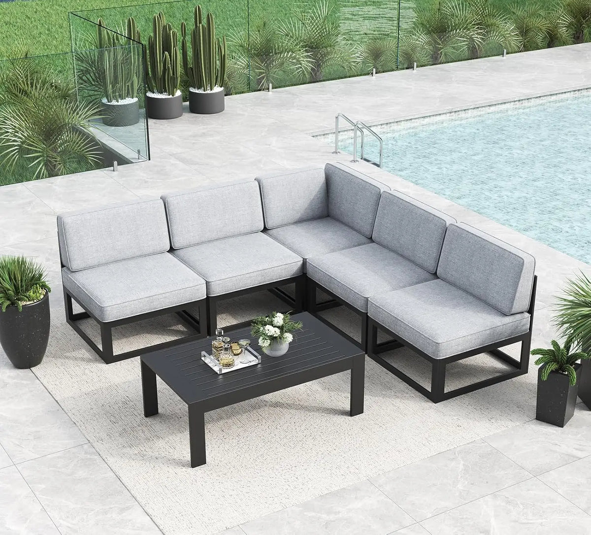 Large Aluminum Patio Furniture Set  Modern Outdoor Conversation Set Sectional  Sofa Set
