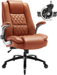 High Back Office Chair- Flip Arms Adjustable Built-in Lumbar Support, Executive Computer Desk Chair Work Chairs