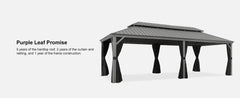 12' x 24' Outdoor Hardtop Gazebo with Netting and Curtains Galvanized Steel Double Roof and Aluminum Frames Permanent Light Grey