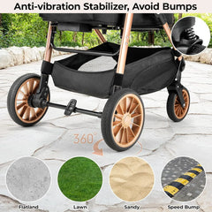 2in1 Dog Buggy Stroller Dog Box Can Be Attached in Car, Transport Foldable Cat Pet Stroller, 360° High Wheels, Max. load 25 kg