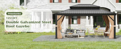 12'x18'Patios Double Roof Canopy Aluminum Frame Outdoor Gazebo Tent Curtains Netting for Patio Backyard Deck and Lawns