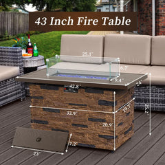 43" Propane Fire Pit Table, Outdoor Stone Firepit Table, Rectangular 50000 BTU Propane Fire Tables for Outside