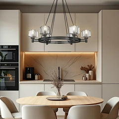 Hanging chandelier 36in Gold Chandeliers Wagon Chandelier Over Table, 6-Light Pendant Lighting Fixture Modern Crystal Chandelier