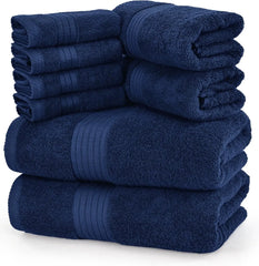 8 Piece Premium Towel Set, 2 Bath, 2 Hand, and 4 Washcloths, 100% Ring Spun Cotton, Highly Absorbent Towels for Bathroom