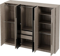 82.6" Wooden Armoire Wardrobe Cabinet with 6 Doors, 2 Drawers, 4 Storage Shelves & 4 Hanging Rods, Armoire Wardrobes Closet