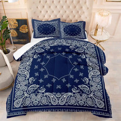 7-Day Delivery Western Boho Comforter Set 3pcs Paisley Geometric Line Bandana 1 Quilt Comforter 2 Pillowcases (Without Core)
