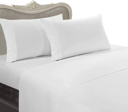 Solid White 300 Thread Count 4 Piece Queen Bed Sheet Set 100% Egyptian Cotton, Sateen Solid, Deep Pocket, 300 TC