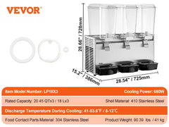 VEVOR 18L 1 2 3 Tanks Commercial Beverage Dispenser Ice Tea Drink Machine for Cold Drink Restaurant Hotel Party