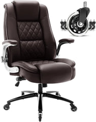 High Back Office Chair- Flip Arms Adjustable Built-in Lumbar Support, Executive Computer Desk Chair Work Chairs
