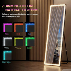 Full Length Mirror with RGB Lights, Full Body Lighted Mirror with Crushed Diamond, Free Standing Floor LED Mirror, Wall Mounted