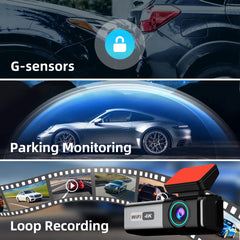 Aprilboy 4K Dash Camera Front and Rear WiFi Car Dvr Dual Car Camera Easy To Install Car Camera Recorder Touched GPS Black Box