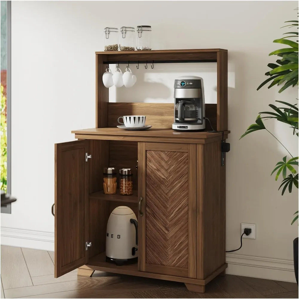 Coffee Bar Cabinet with Storage,Kitchen Cabinet with Hutch and Charging Station,Sideboard Buffet Cabinets for Living Dining Room
