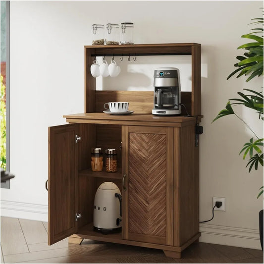 Coffee Bar Cabinet with Storage,Kitchen Cabinet with Hutch and Charging Station,Sideboard Buffet Cabinets for Living Dining Room