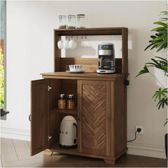 Coffee Bar Cabinet with Storage,Kitchen Cabinet with Hutch and Charging Station,Sideboard Buffet Cabinets for Living Dining Room