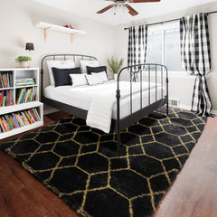 5x8 Rugs for Living Room Bedroom, Fluffy Black and Gold Area Rug, for Kids Girls Boys Teen Dorm Home Decor Aesthetic, Carpet