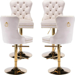 Velvet Swivel Bar Stools Set of 4 with Upholstered Back, Adjustable Counter Height Barstools, Bar Chairs for Home Bar Kitchen