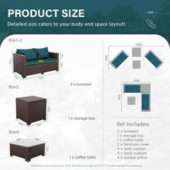 Outdoor Courtyard Furniture Set, Willow Sofa with Cushions and Coffee Table, Garden Outdoor Sofa Set, 4 Pcs