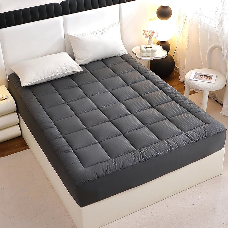 1 Pc Twin Full Queen King 350gsm Dark Grey Quilted Thin Mattress Pad With 43cm Bed Skirt Protector Cover