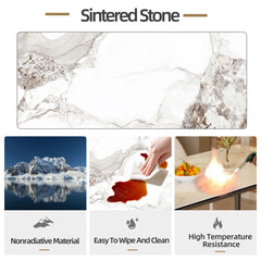 LUVODI Rectangle Kitchen Dining Room Table Composite Stone Tempered Glass-top Indoor Outdoor Dining Table for 4- 6 People