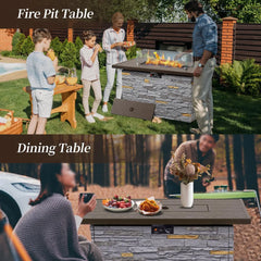 43" Propane Fire Pit Table, Outdoor Stone Firepit Table, Rectangular 50000 BTU Propane Fire Tables for Outside