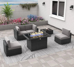 Patio Furniture Set  Fire Pit Table, Outdoor Sectional Wicker Conversation Sofa Sets  patio furniture  patio furniture set