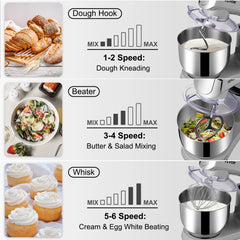 VEVOR 6 IN 1 Stand Mixer 450W Tilt-Head Multifunctional Electric Mixer with 6 Speeds LCD Screen Timing 7.4Qt Stainless Bowl