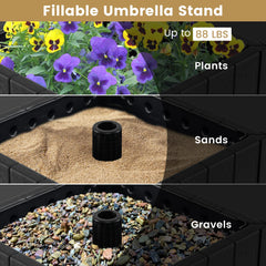 2-in-1 Outdoor Umbrella Base Planter w/Flower Box 4 Rolling Wheels 88 LBS Capacity