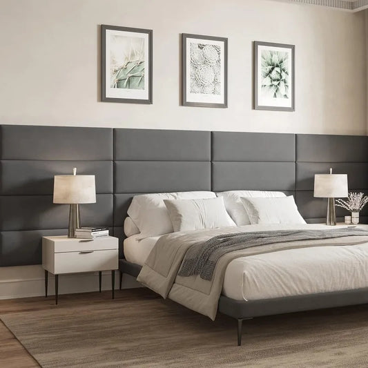 BELLEZE Upholstered Wall Panels Twin Single or Queen Size Wall Mounted Headboards - Pack of 4 Panels Grey Each Individua