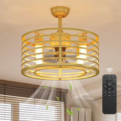 18-inch Caged Ceiling Fan with Light,Low Profile Ceiling Fan with Remote Control and Reversible Blades for Kitchen and Bedroom