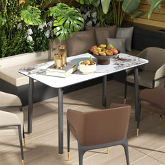 LUVODI Rectangle Kitchen Dining Room Table Composite Stone Tempered Glass-top Indoor Outdoor Dining Table for 4- 6 People