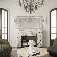 LUVODI Large Silver Sparkly Crystal Rhinestone Diamond Frameless Vanity Mirrors Wall Mounted Dressing Mirror for Home/Hotel