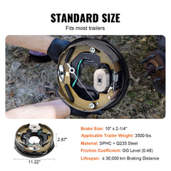 SucceBuy 1 Pair 3500/7000 lbs Electric Trailer Brake Assembly Self-Adjusting Axle Backing Plates for System Part Replacement
