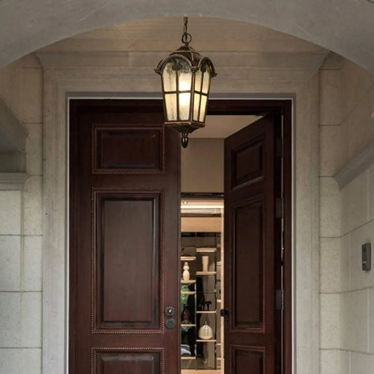 Pendant Light Exterior Hanging Lantern, Antique Bronze Outdoor Chandelier for Porch and Ceiling Lighting