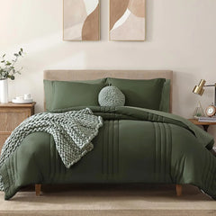 King Size Comforter Set - 7 Pieces Bed in a Bag King, Olive Green Bedding Sets with Comforter, All Seasons Down Duvet Cover Sets