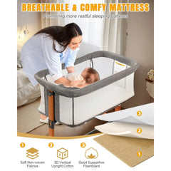 Baby Bassinet Bedside Bassinet, Baby Cradle with Machine-Washable Sheets, Four-Sided Breathable Mesh, 6 Height Adjustable