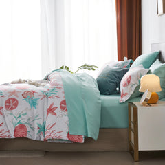 7 Piece Bed In A Bag Bed Comforter Set Queen, Fashion Starfish Coral Print, Boho Print Comforter And Sheet, Pillowcase Set,