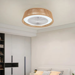 21" Modern Rustic Ceiling Fan Light with LED RGB Mood Lighting, Rope Woven Design, Quiet Fan, Semi Flush Mount for Bedroom