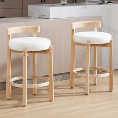 Mid Century Modern Bar Stools Set of 2, Counter Stools with Back, Linen Upholstered Barstools with Solid Wood Legs Bar Chairs
