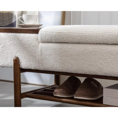 Entryway Storage Bench for Bedroom Sherpa End of Bed Upholstered Ottoman Bench with Wood Shoe Storage/Coffee Table for Living R