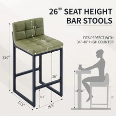 Counter Height Bar Stools Set of 4, Modern Counter Stools with Back and Thickened Metal Legs, Armless Bar Chairs for Kitchen