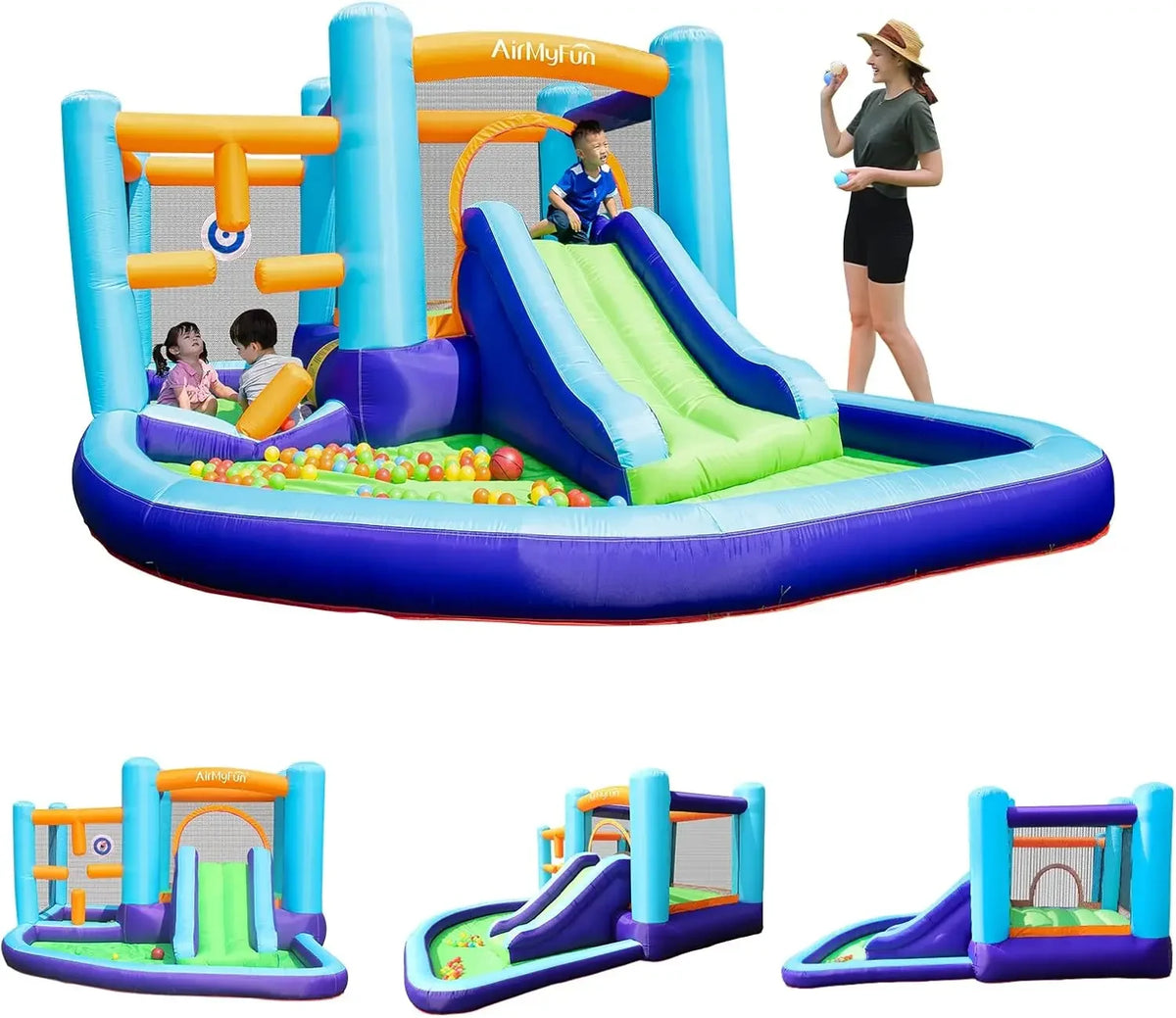 Inflatable Bounce House Bouncer & Slide with Air Blower Play House with Ball Pool lnflatable Kids Slide Jumping Castle with