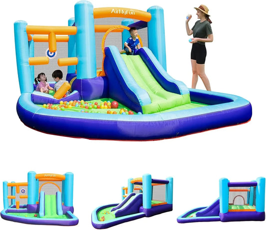 Inflatable Bounce House Bouncer & Slide with Air Blower Play House with Ball Pool lnflatable Kids Slide Jumping Castle with