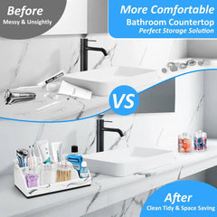Bathroom Organizer Countertop White Marble Toothbrush Holders for Bathrooms with 3PCS Qtip Holder Dispenser, Toothbrush and Toot